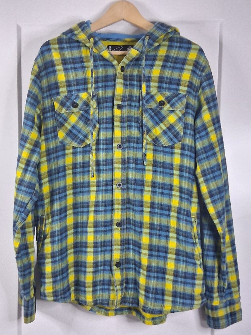 Nomis Simon Chamberlain Heavy Hooded Flannel Shirt Jacket Mens L Y2K Plaid